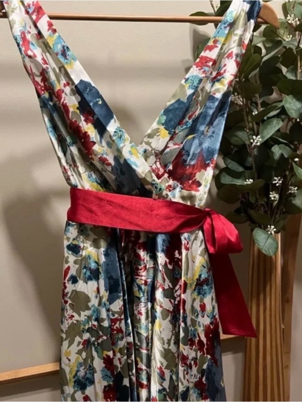 Lapis Multicolor Floral Maxi Dress with Red Sash - Picture 2 of 4